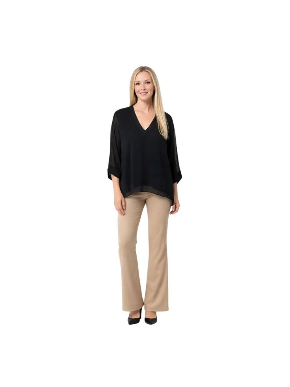 2/$30 ZARA Black Sheer Flowy Small V-Neck Dressy Blouse With Wide Sleeves